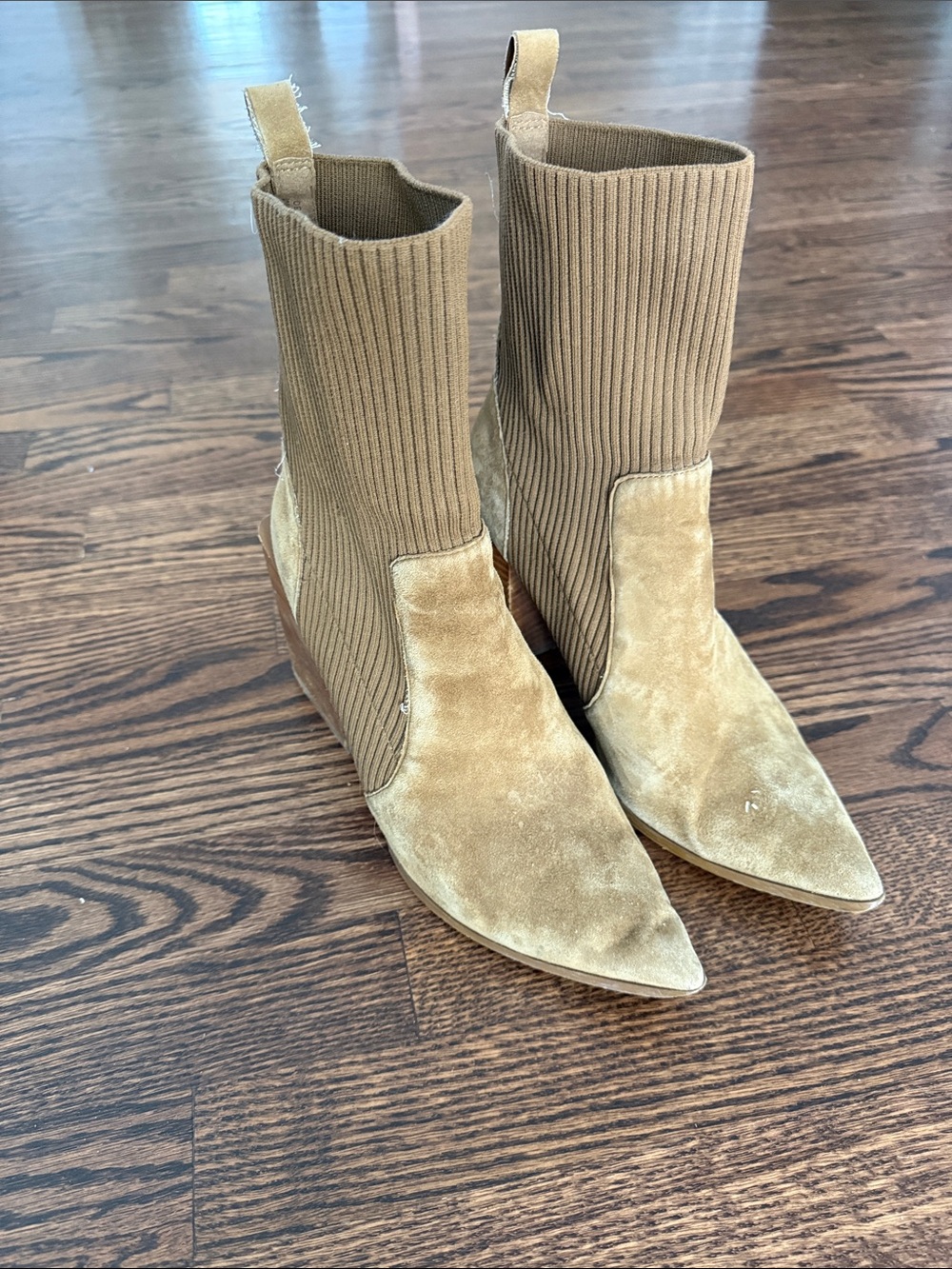 Women's Pointed Toe Sock Boot in Tan